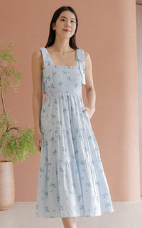 Hailey Floral Ribbon Dress in Blue