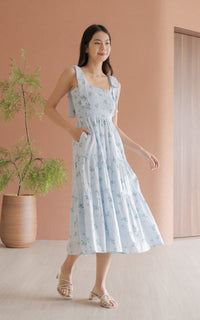Hailey Floral Ribbon Dress in Blue