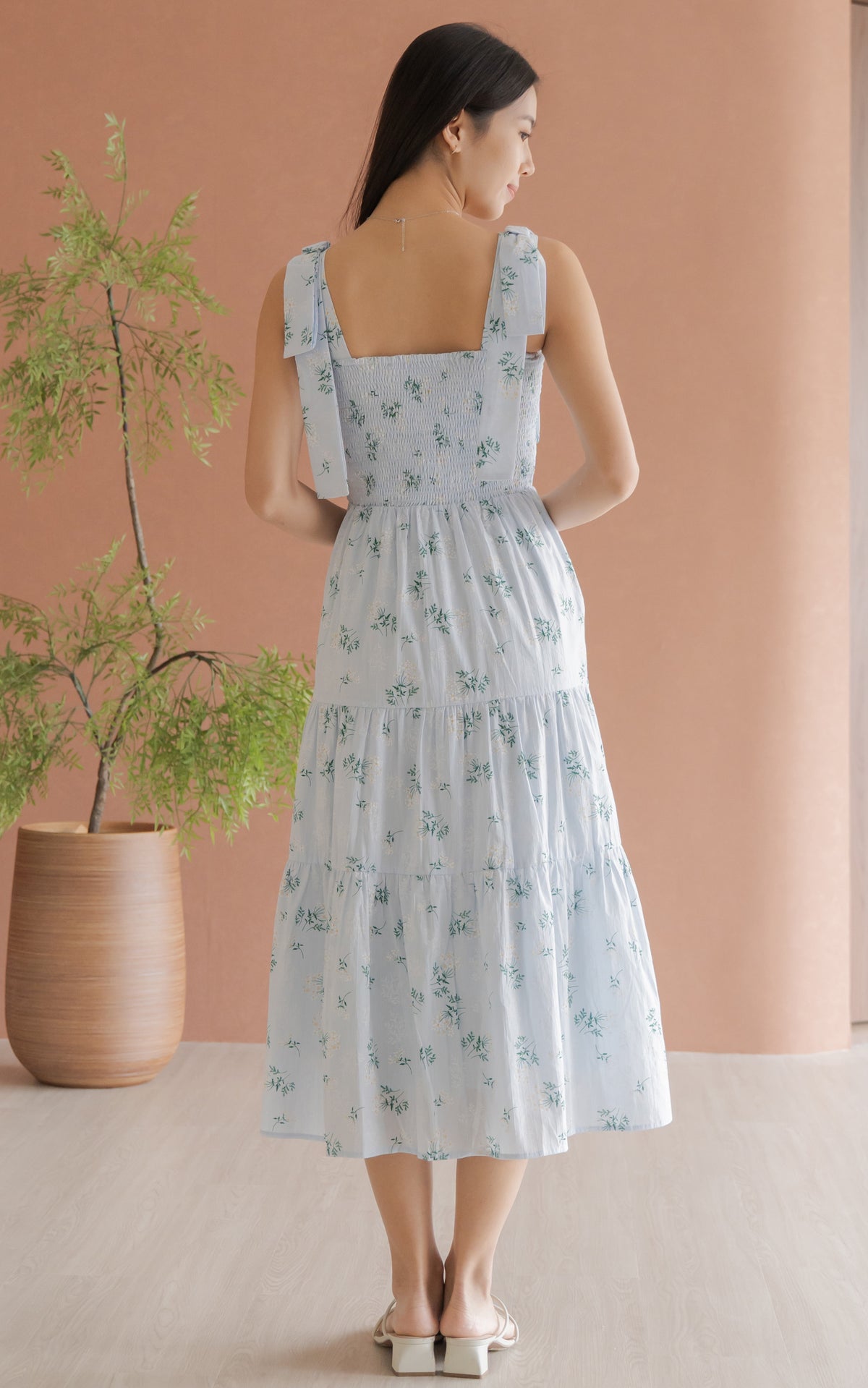 Hailey Floral Ribbon Dress in Blue