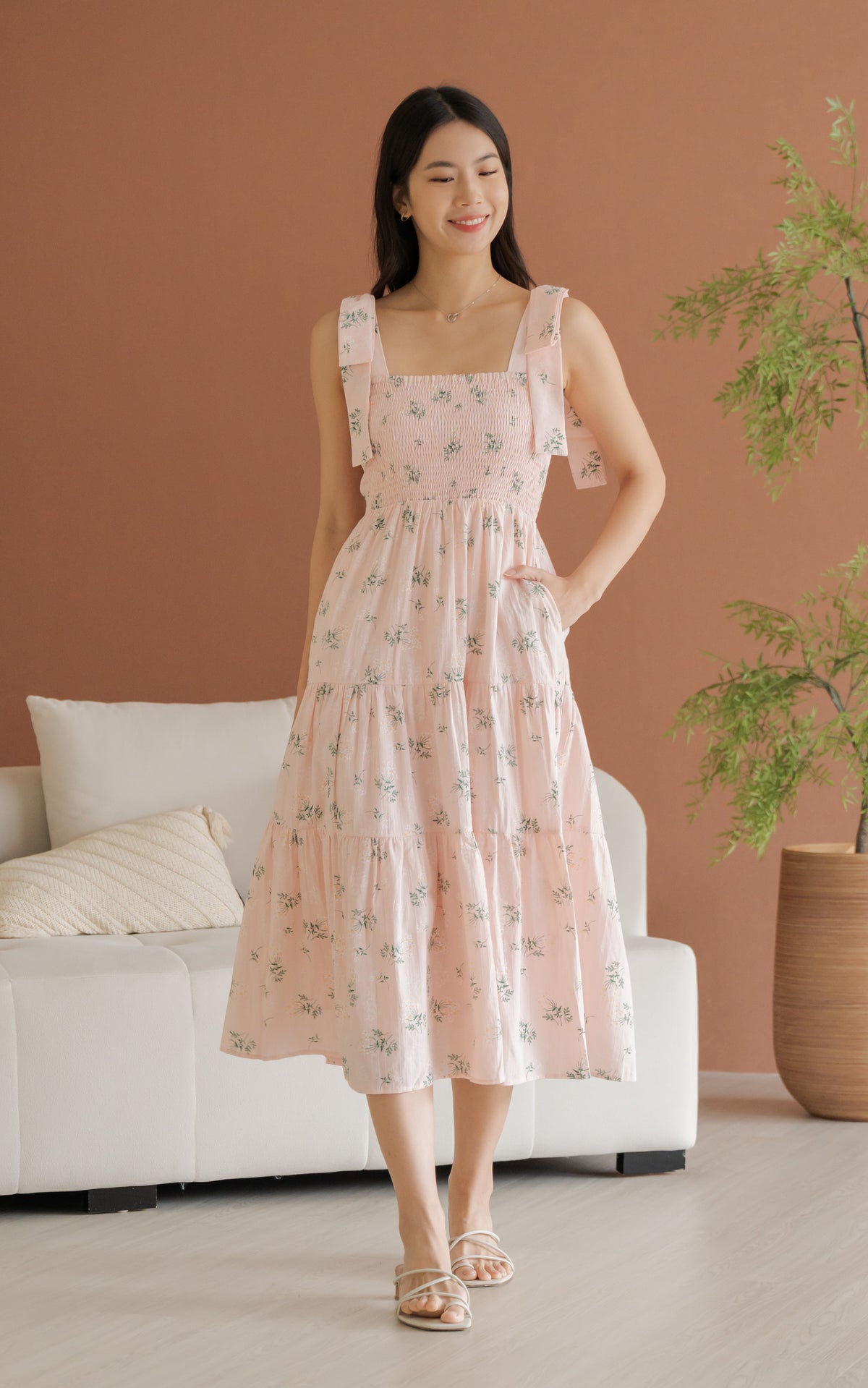 Hailey Floral Ribbon Dress in Pink