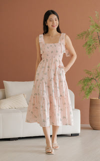 Hailey Floral Ribbon Dress in Pink