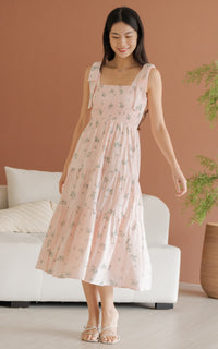 Hailey Floral Ribbon Dress in Pink