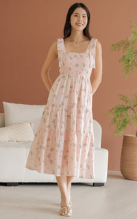 Hailey Floral Ribbon Dress in Pink