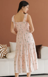 Hailey Floral Ribbon Dress in Pink