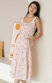 Hailey Floral Ribbon Dress in Pink