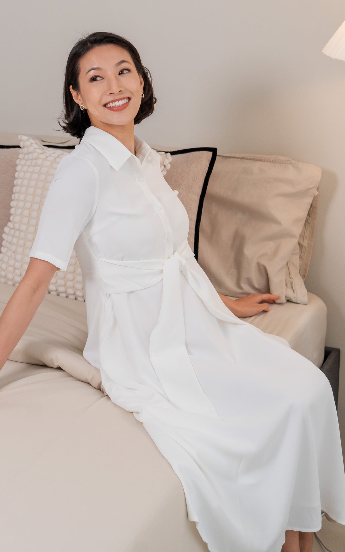 Harmony Nursing Shirtdress in Cream