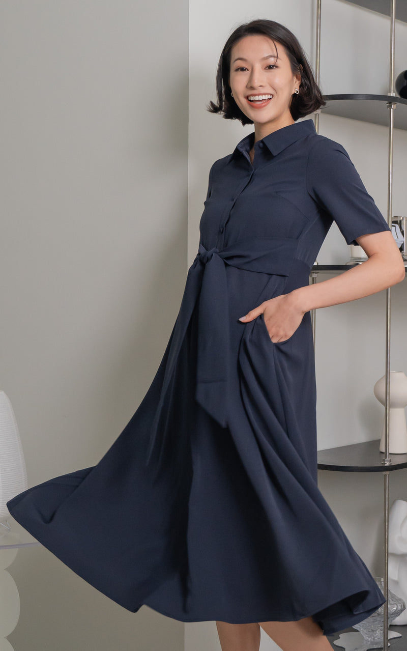 Harmony Nursing Shirtdress in Navy