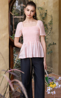 Hattie Smocked Sweetheart Nursing Top in Pink