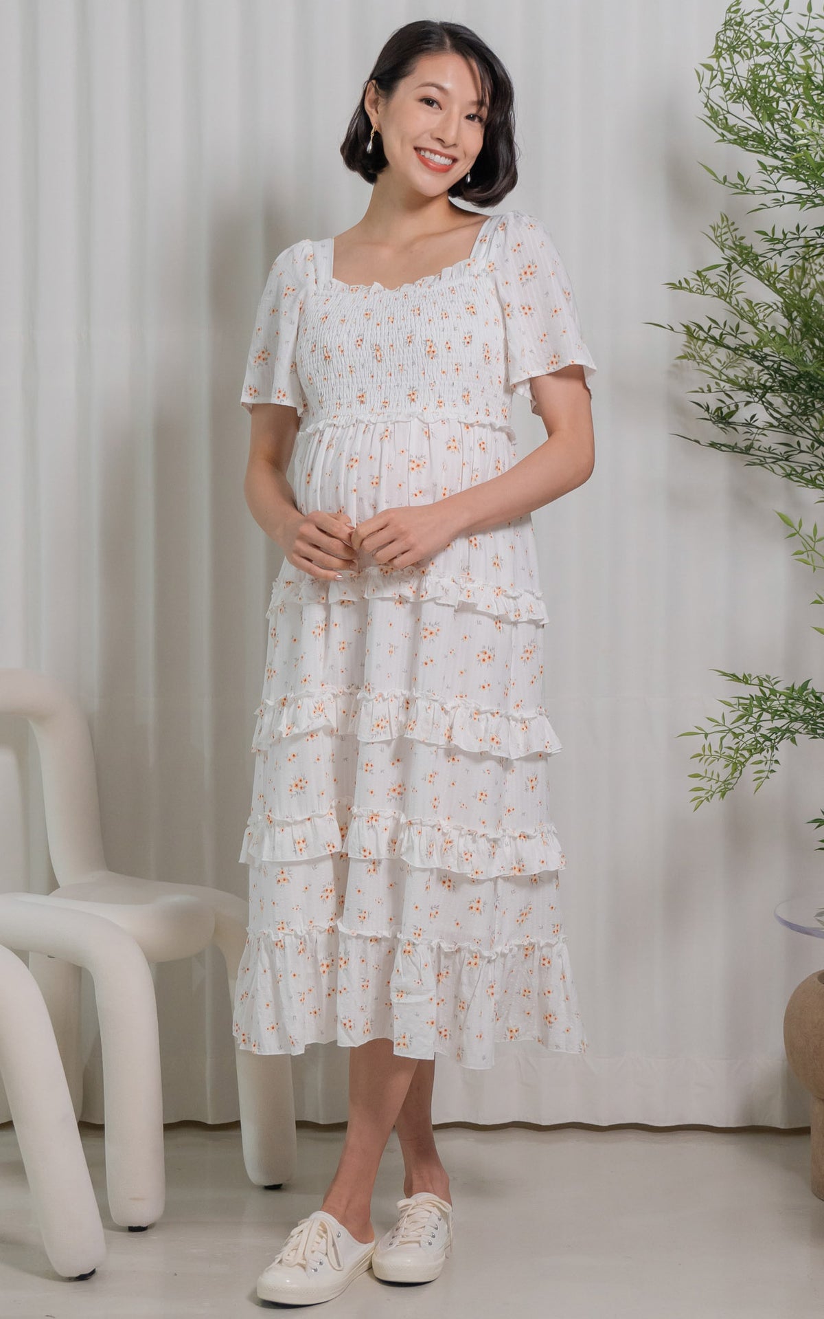 Haven Floral Nursing Dress in White