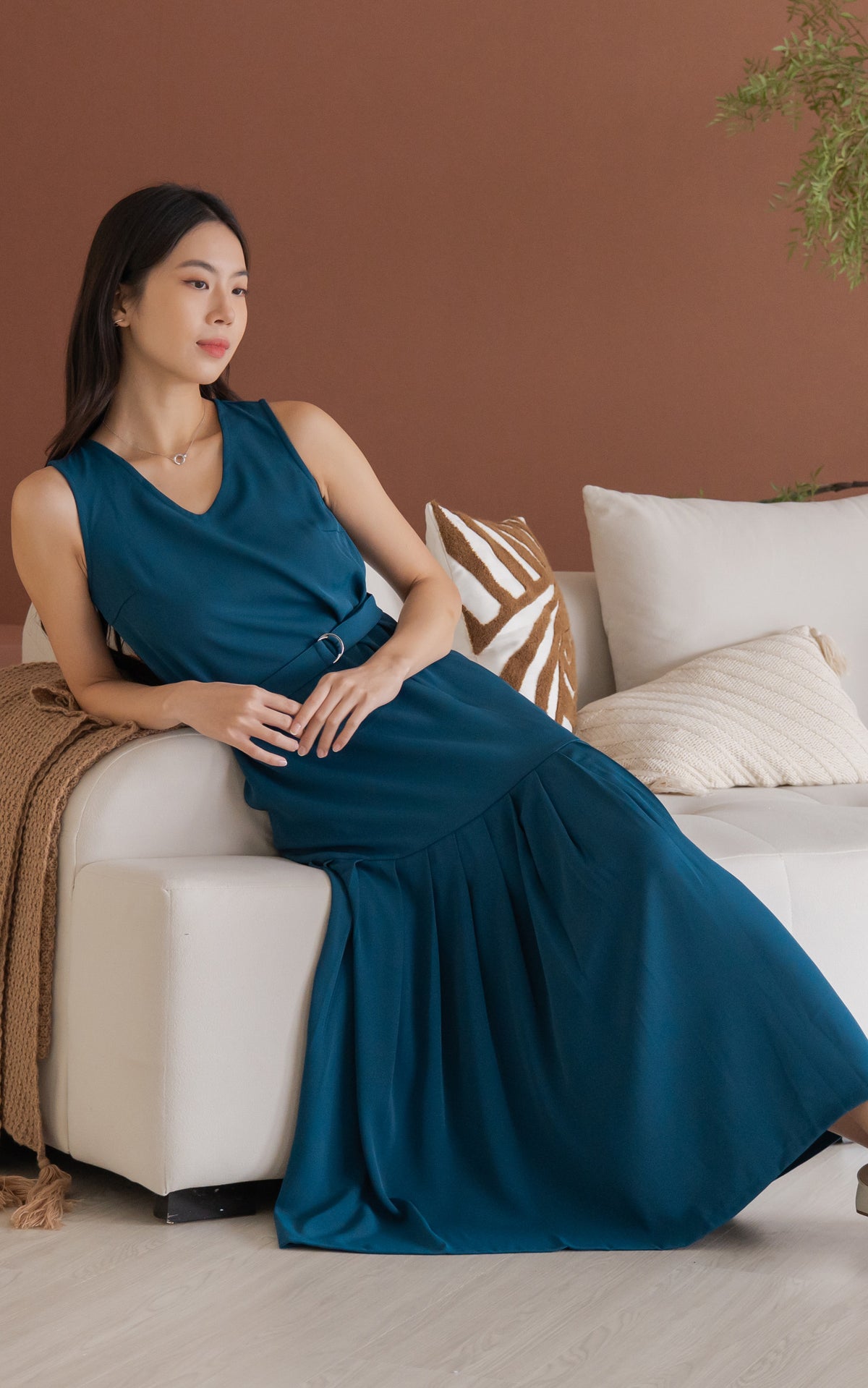 Hope Pleated Maxi Dress in Blue Green