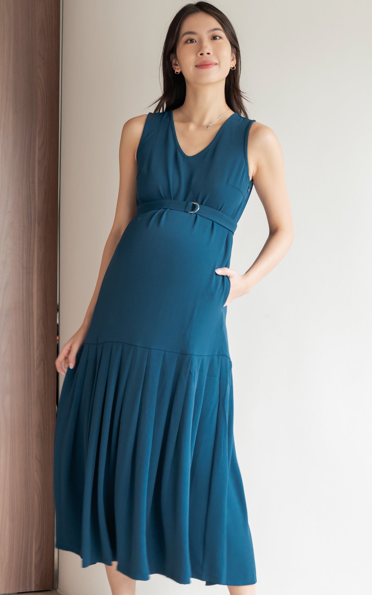 Hope Pleated Maxi Dress in Blue Green