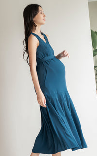 Hope Pleated Maxi Dress in Blue Green