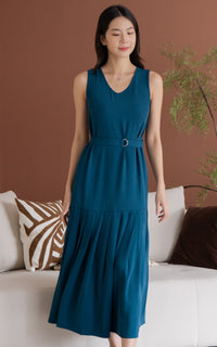 Hope Pleated Maxi Dress in Blue Green