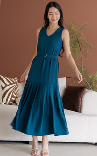 Hope Pleated Maxi Dress in Blue Green