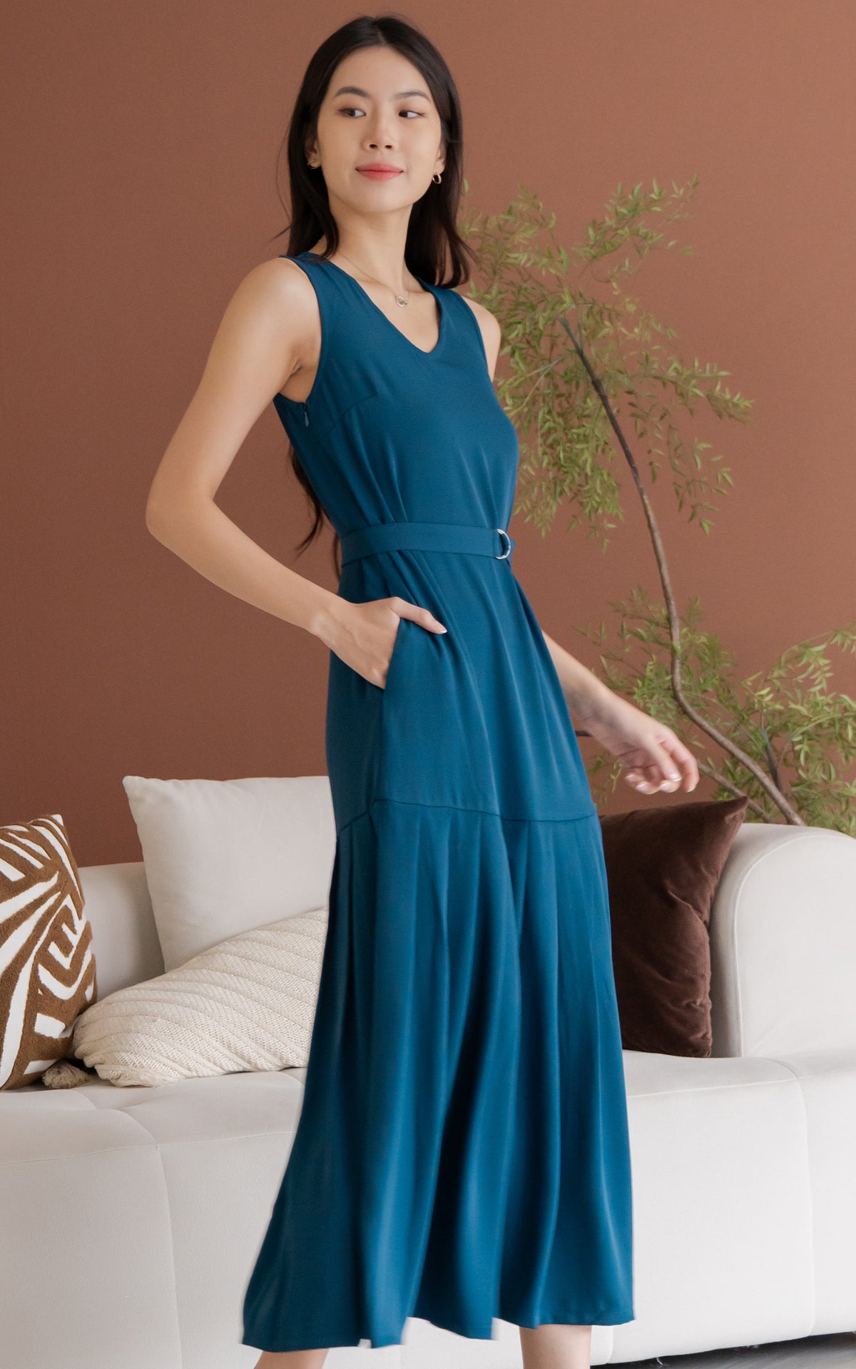 Hope Pleated Maxi Dress in Blue Green