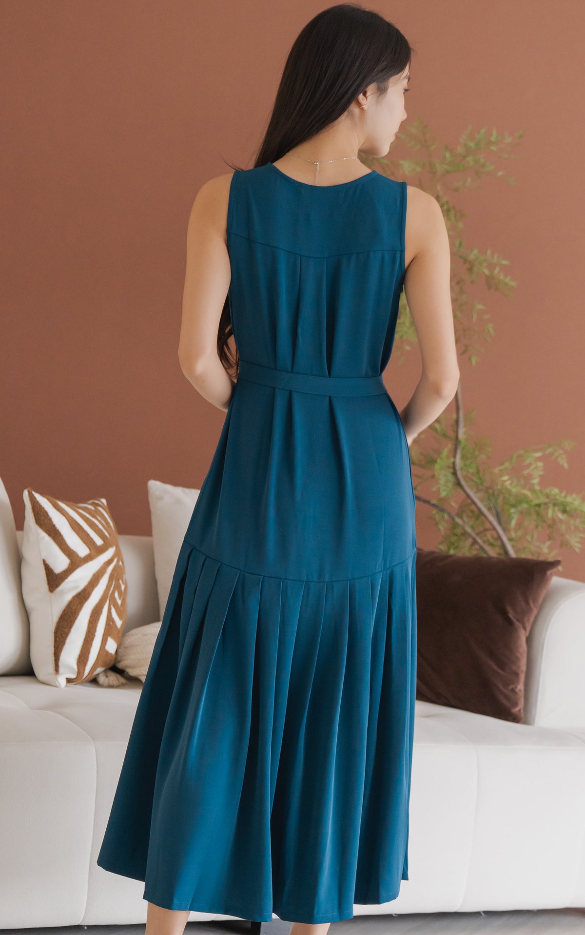 Hope Pleated Maxi Dress in Blue Green