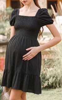 Frances Smocked Nursing Dress in Black