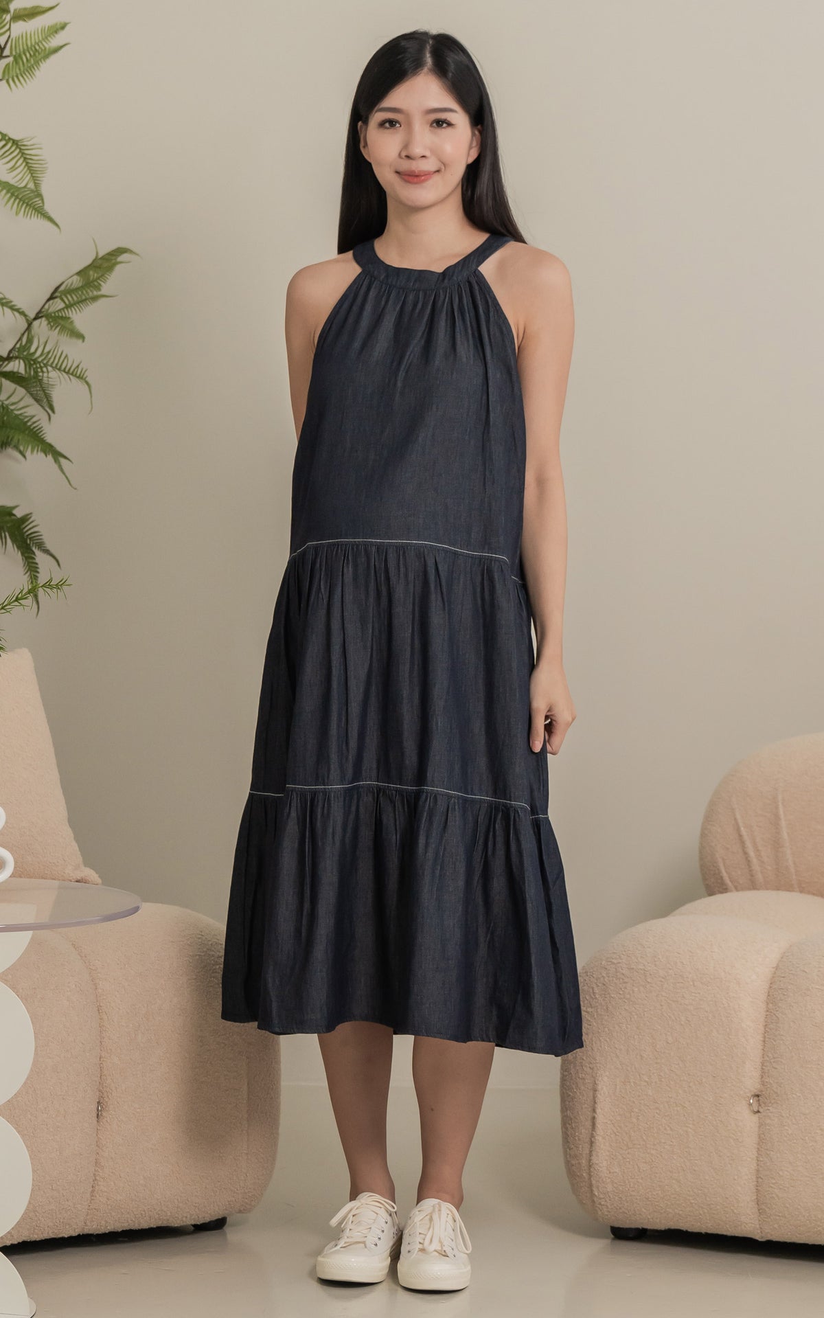 Catalina Flare Cut Nursing Dress in Dark Denim