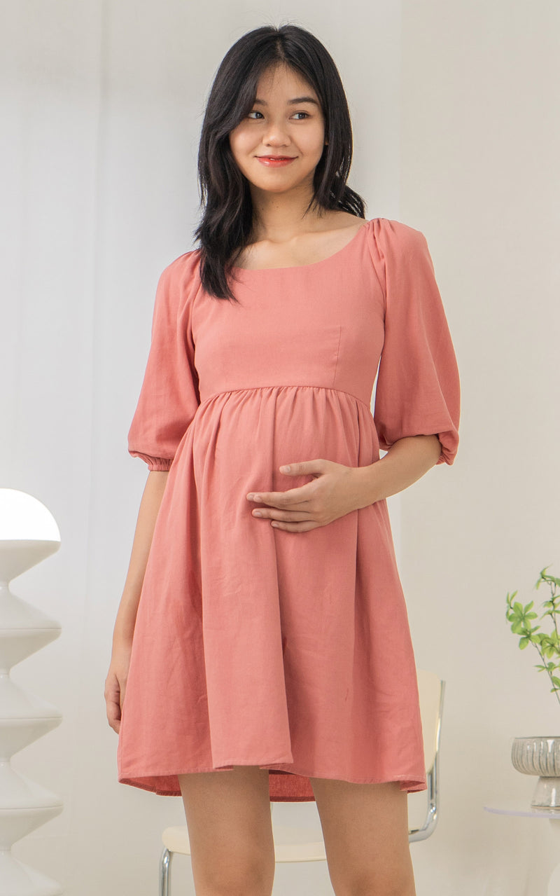 Skylar Bell Sleeves Nursing Dress in Pink