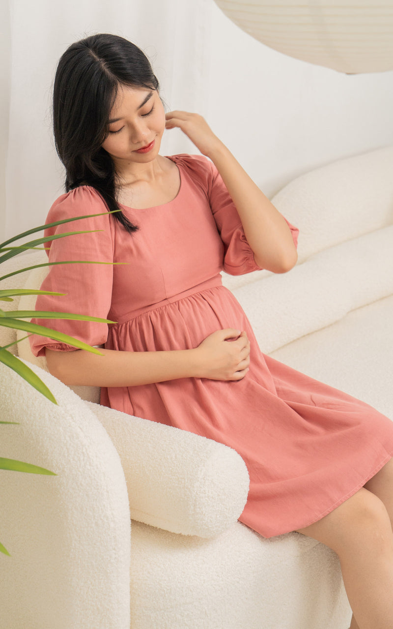 Skylar Bell Sleeves Nursing Dress in Pink