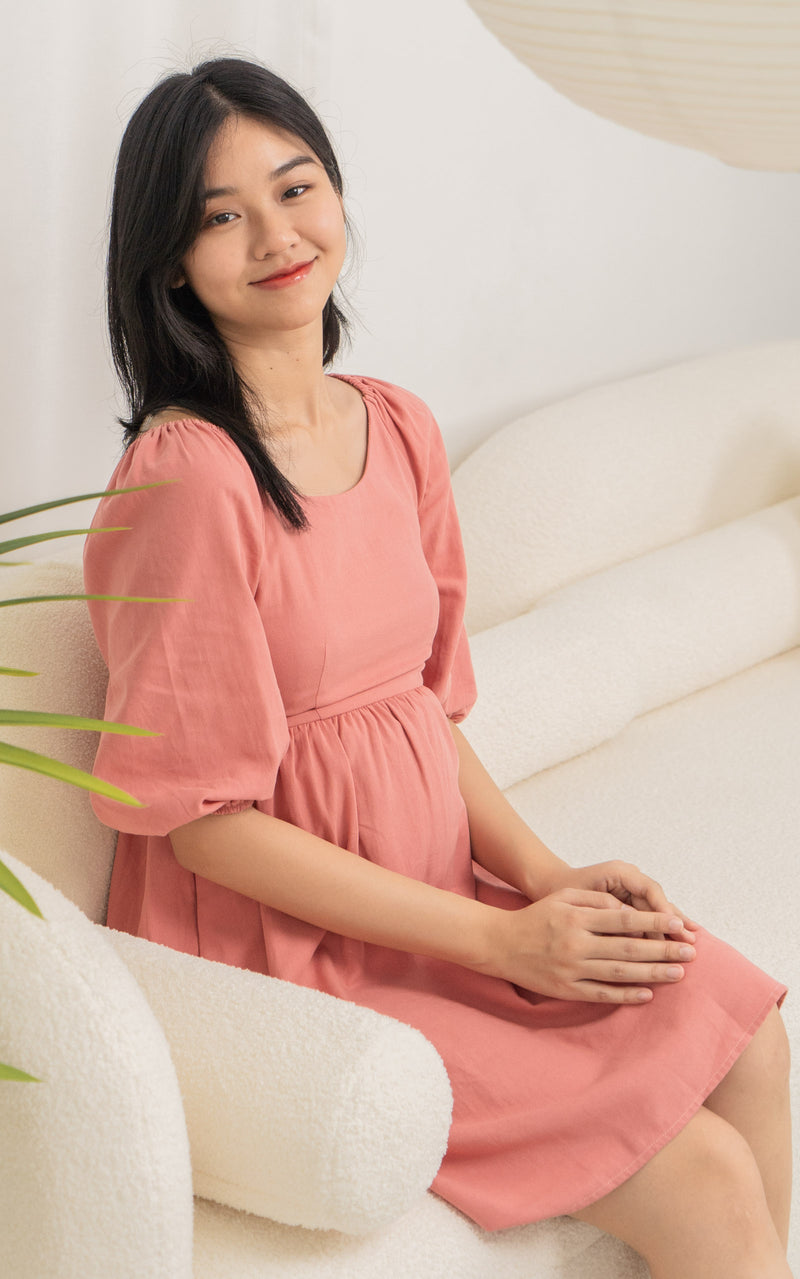 Skylar Bell Sleeves Nursing Dress in Pink