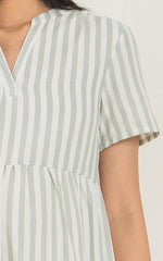 Savannah Stripes Nursing Dress in Pastel Green