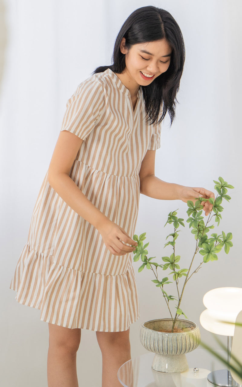 Savannah Stripes Nursing Dress in Brown