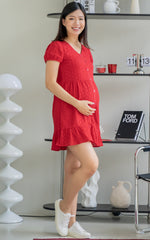 Eva Eyelet Nursing Dress in Red