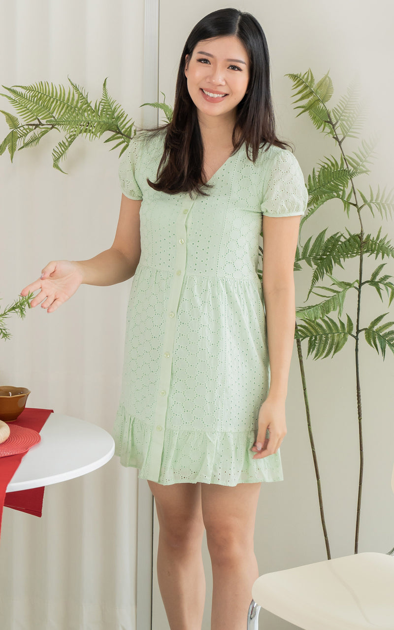 Eva Eyelet Nursing Dress in Sage