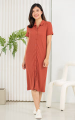 Lianna Ribb Nursing Dress in Earthy Red