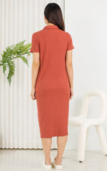 Lianna Ribb Nursing Dress in Earthy Red