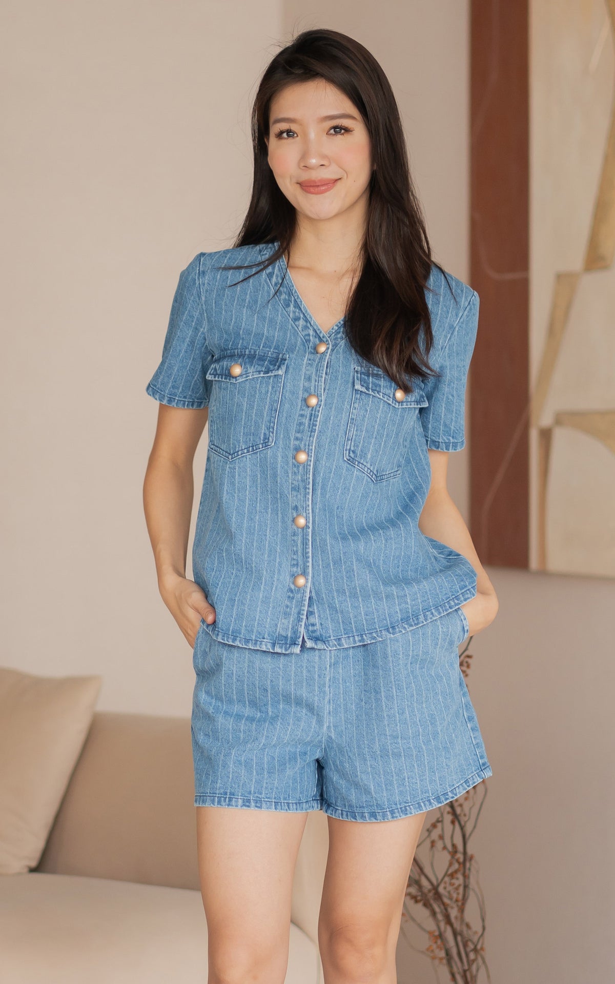 Jordyn Buttons Denim Nursing Top