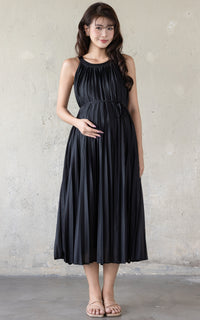 Kamila Pleated Padded Nursing Dress in Black