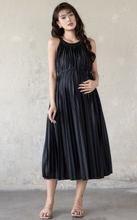 Kamila Pleated Padded Nursing Dress in Black