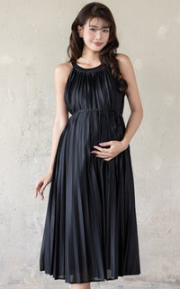 Kamila Pleated Padded Nursing Dress in Black
