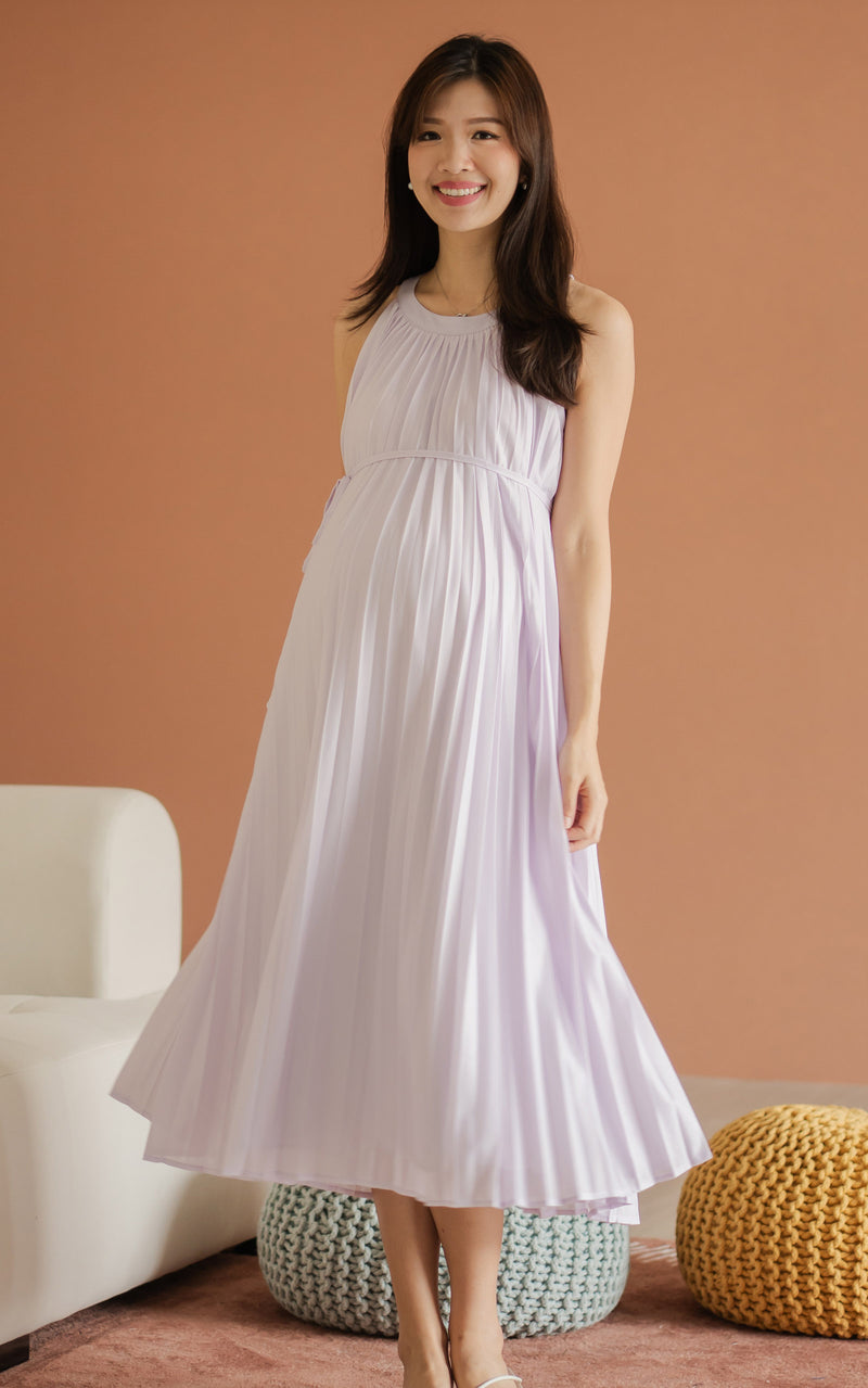 Kamila Pleated Padded Nursing Dress in Lilac