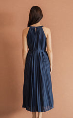 Kamila Pleated Padded Nursing Dress in Navy