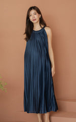 Kamila Pleated Padded Nursing Dress in Navy