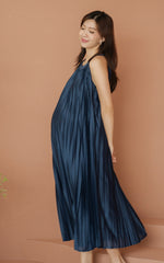 Kamila Pleated Padded Nursing Dress in Navy