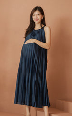 Kamila Pleated Padded Nursing Dress in Navy