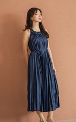Kamila Pleated Padded Nursing Dress in Navy
