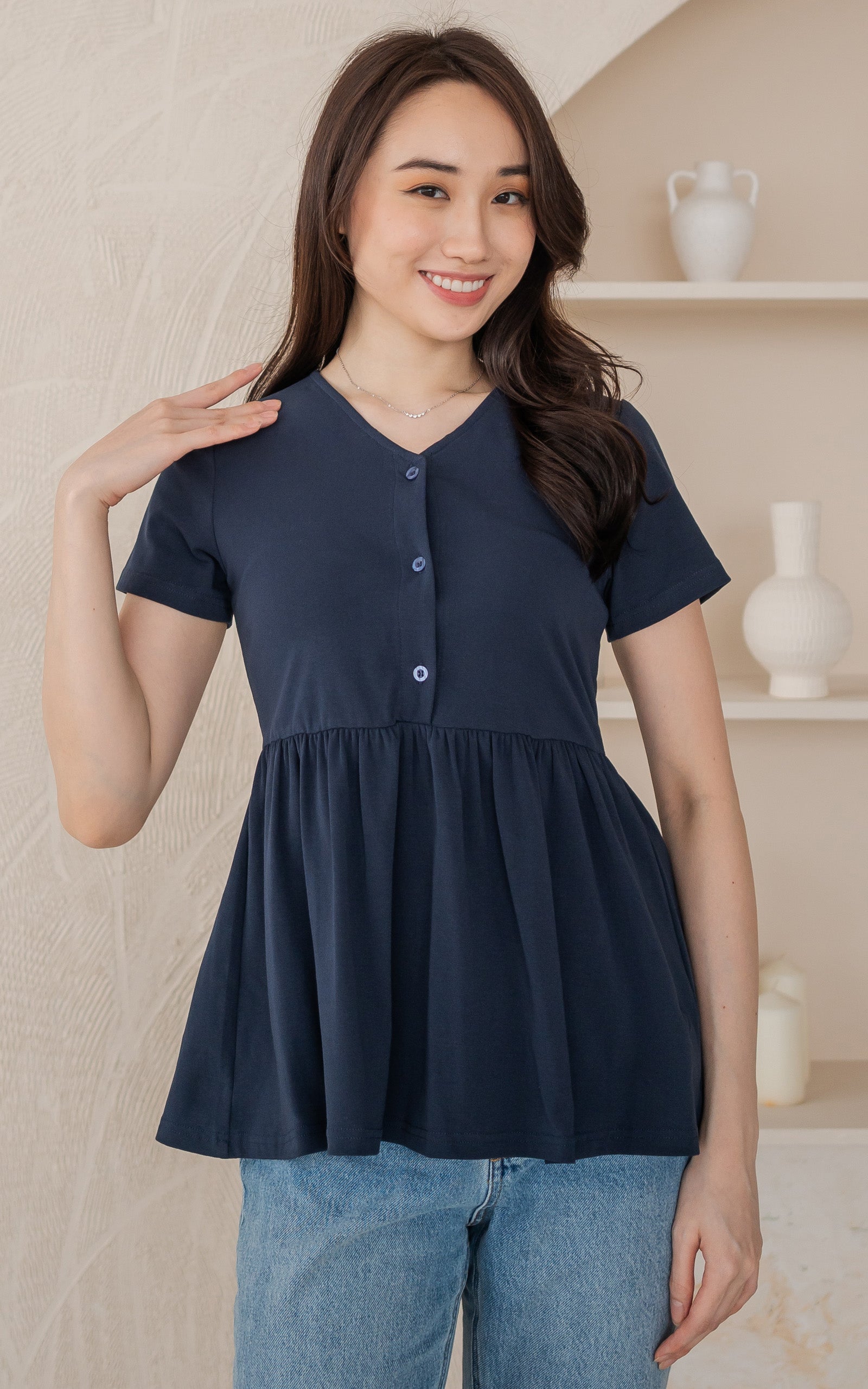 Kaylani Peplum Nursing Top in Navy – Jump Eat Cry