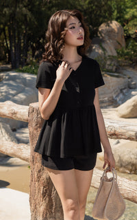 Kaylani Peplum Nursing Top in Black