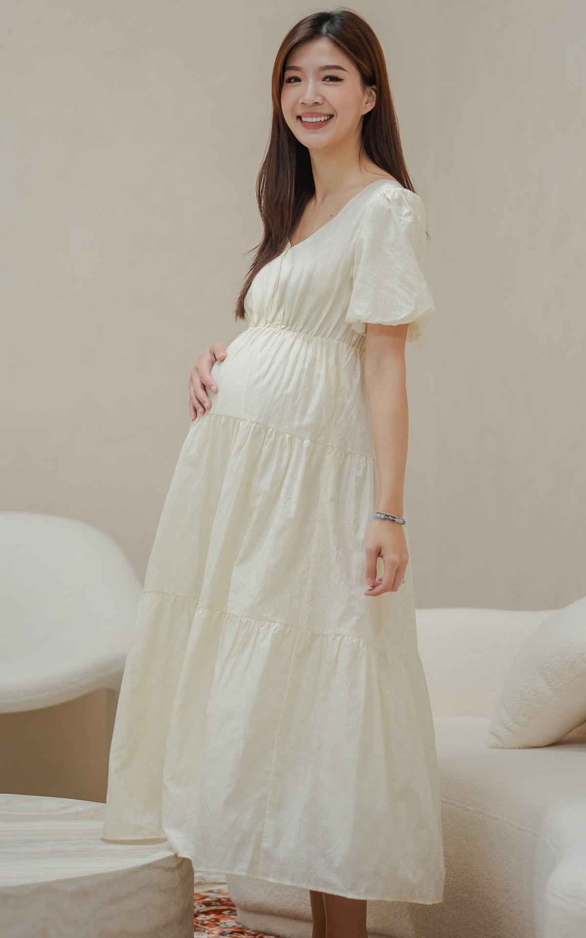 Kendall Printed Nursing Dress in Cream