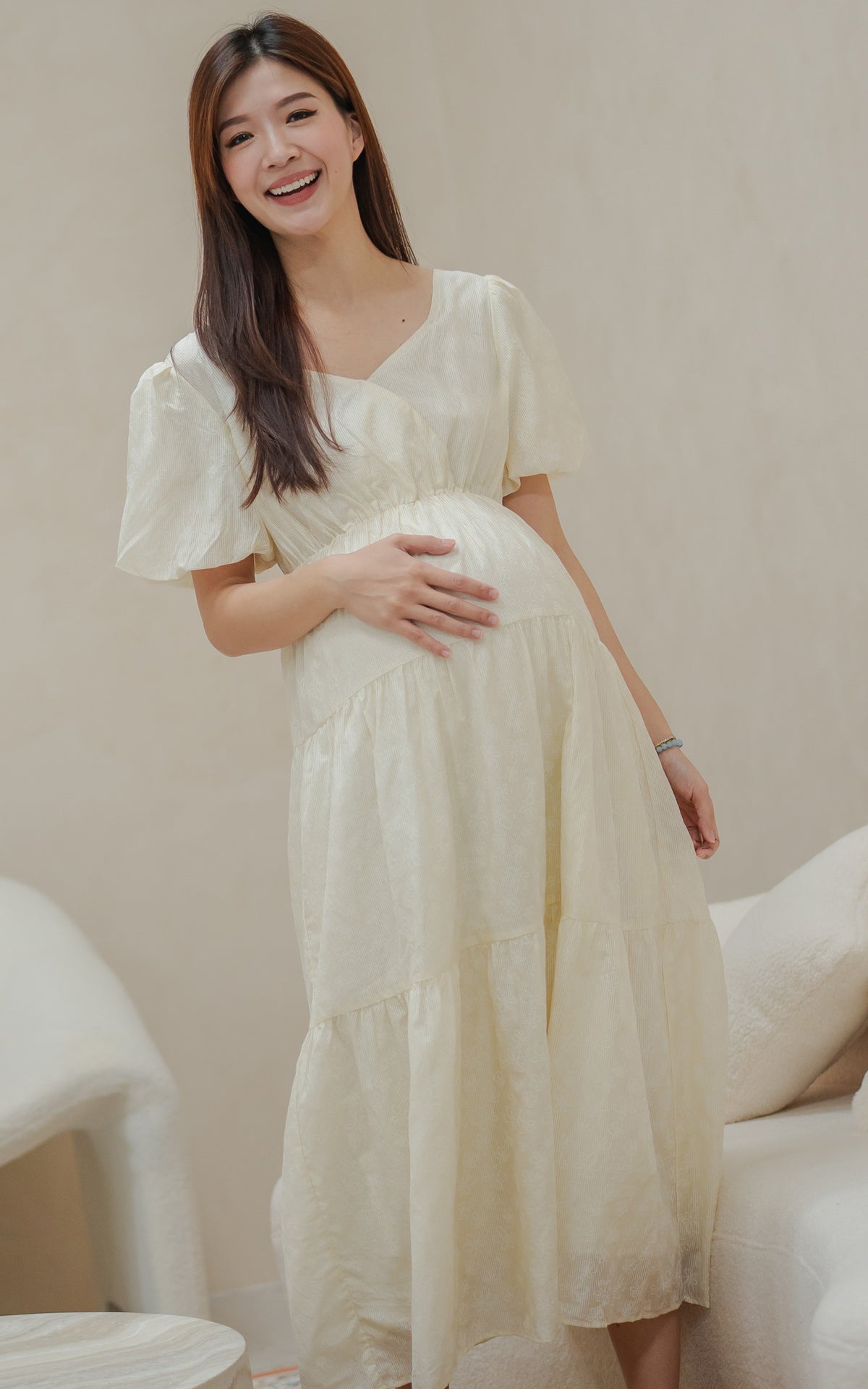 Kendall Printed Nursing Dress in Cream