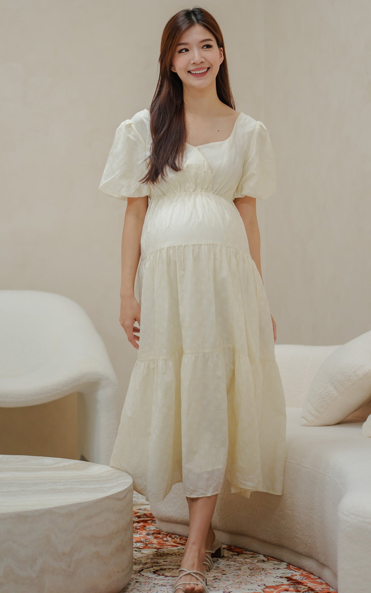 Kendall Printed Nursing Dress in Cream