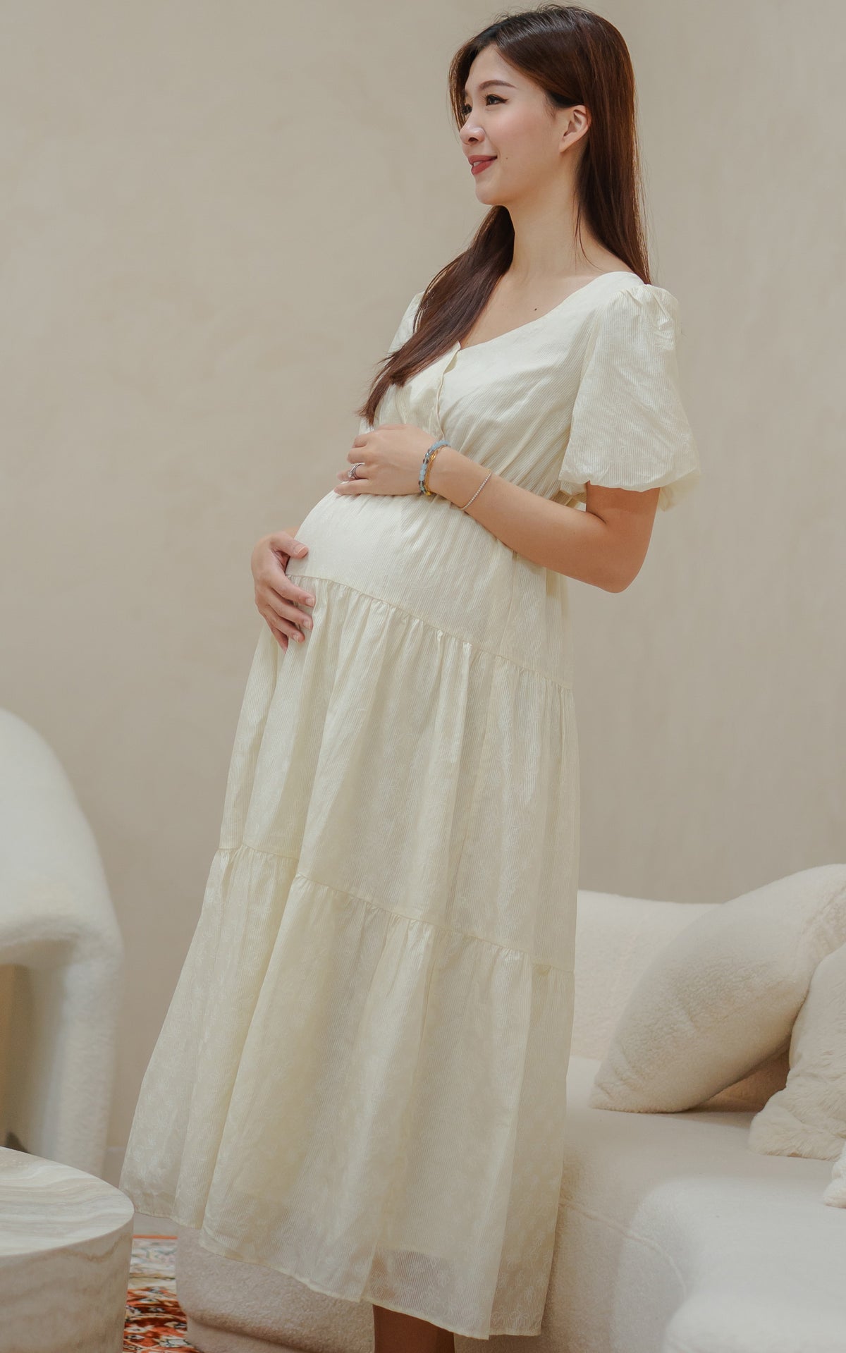 Kendall Printed Nursing Dress in Cream