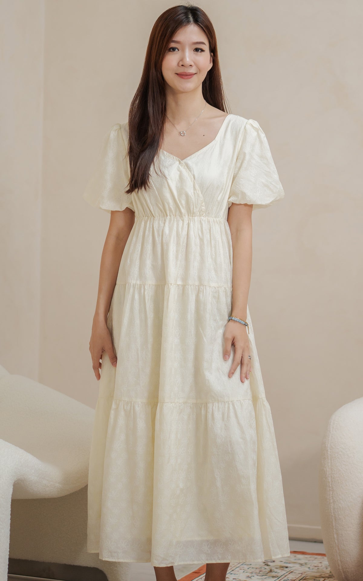 cream nursing dress Women's Cream/Floral MAMA Tie-strap nursing dress