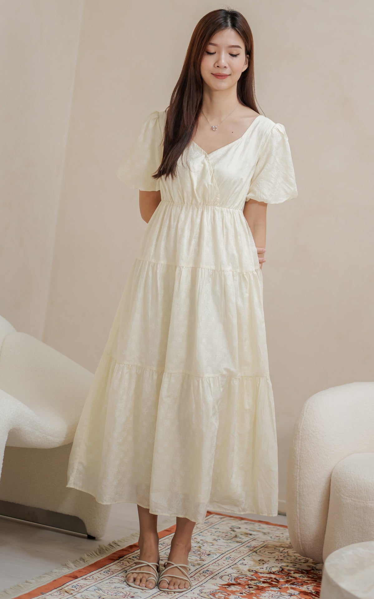 Kendall Printed Nursing Dress in Cream