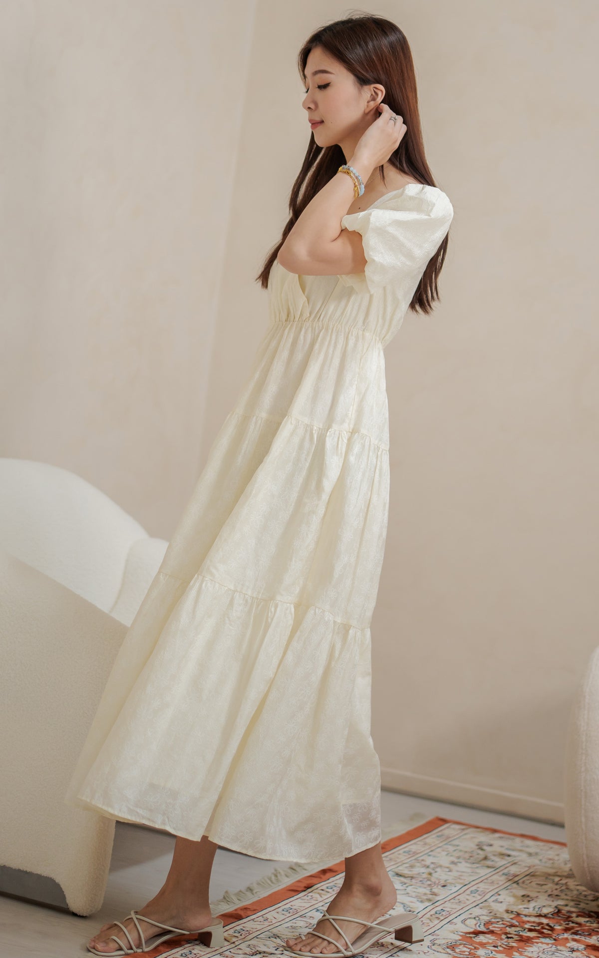 Kendall Printed Nursing Dress in Cream